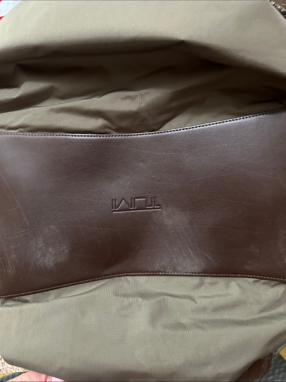 Tumi Olive Fabric and Brown Leather Laptop Bag